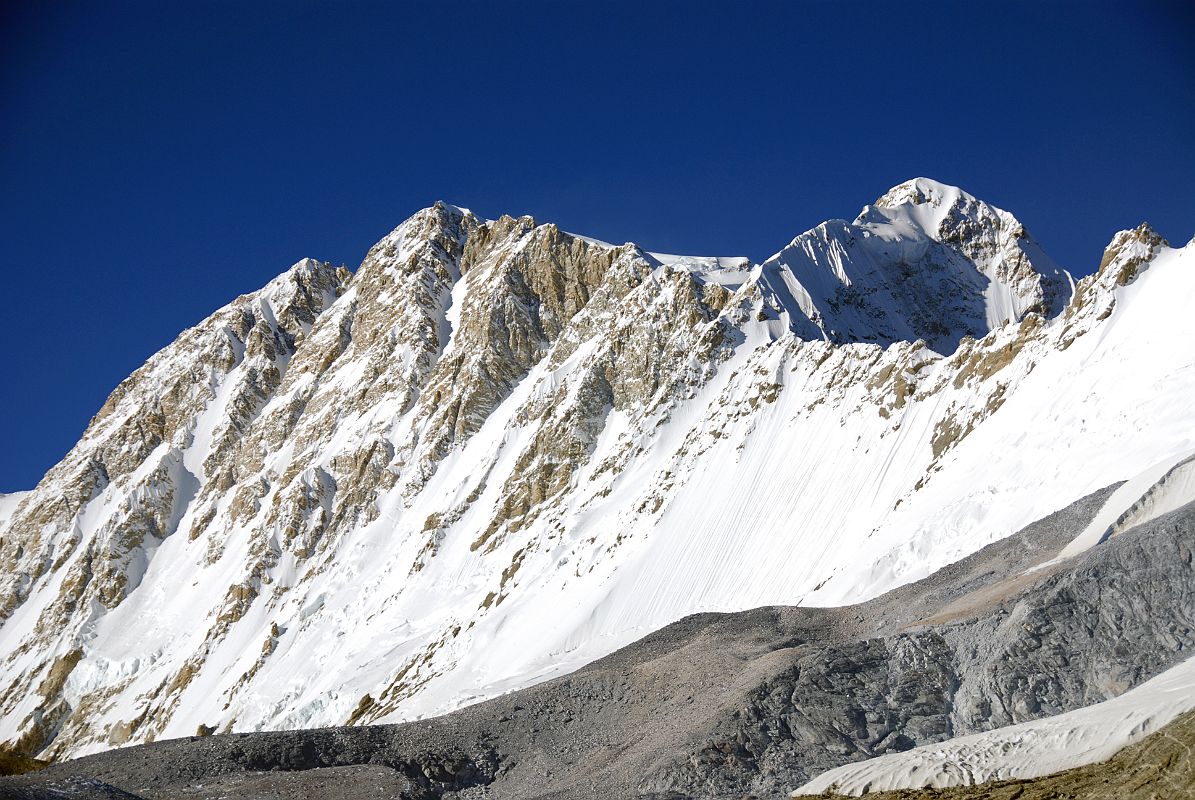 27 Shishapangma Southwest Face And Pungpa Ri Late Afternoon From Shishapangma Southwest Advanced Base Camp Shishapangma (8012m) Southwest Face stretches to Pungpa Ri (7445m) late afternoon from Shishapangma Southwest Advanced Base Camp (5276m).